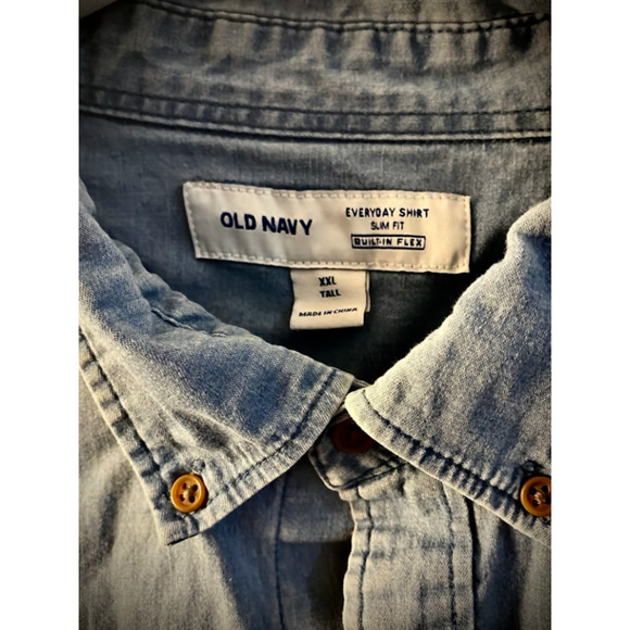 Old Navy Mens XXL Tall Denim Chambray Shirt Slim Long Sleeve Button Down BF - Picture 3 of 3